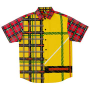 High impact yellow & red jungle plaid button up