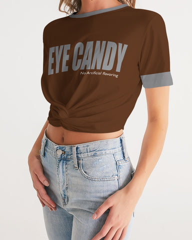 Eye Candy milk chocolate (Hershe) Twist-Front Cropped Tee