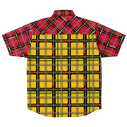 High impact yellow & red jungle plaid button up